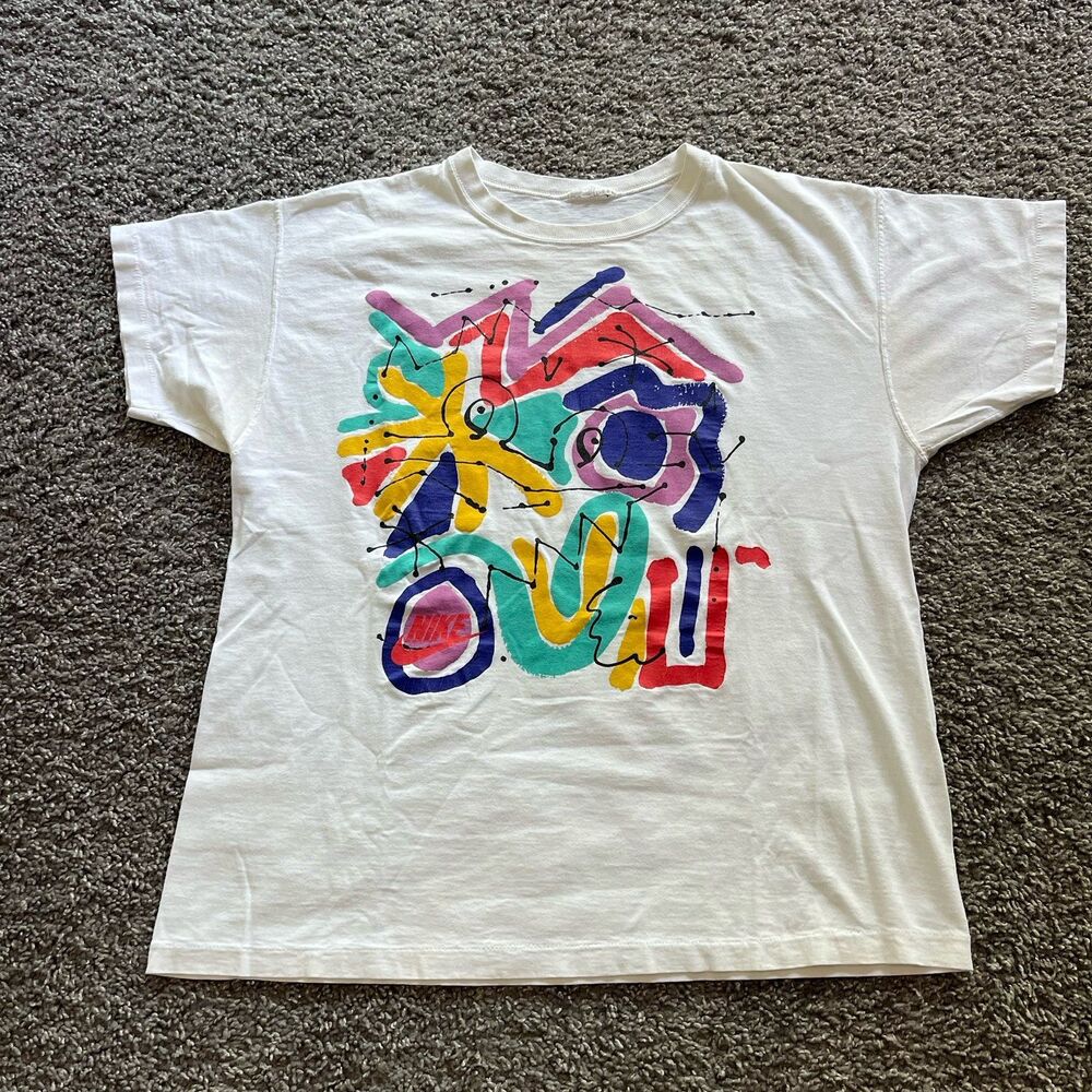 Vintage 90s Nike Abstract Art Paint T Shirt White Women’s Medium